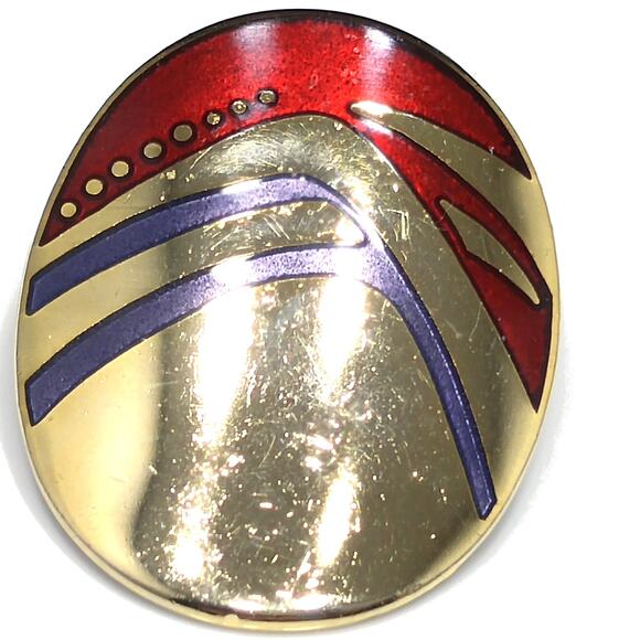 Laurel Burch Metallic Red & Purple Earrings, Gold Plated, 1980s Vintage - Picture 4 of 10